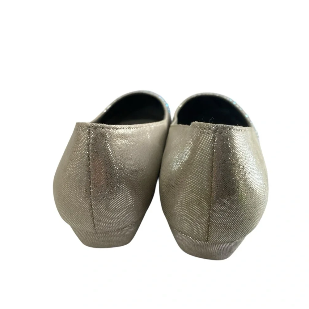 Laundry Metallic Beige Gold Ballet Flats Siver Rhinestones Pointed Toe Party 8.5